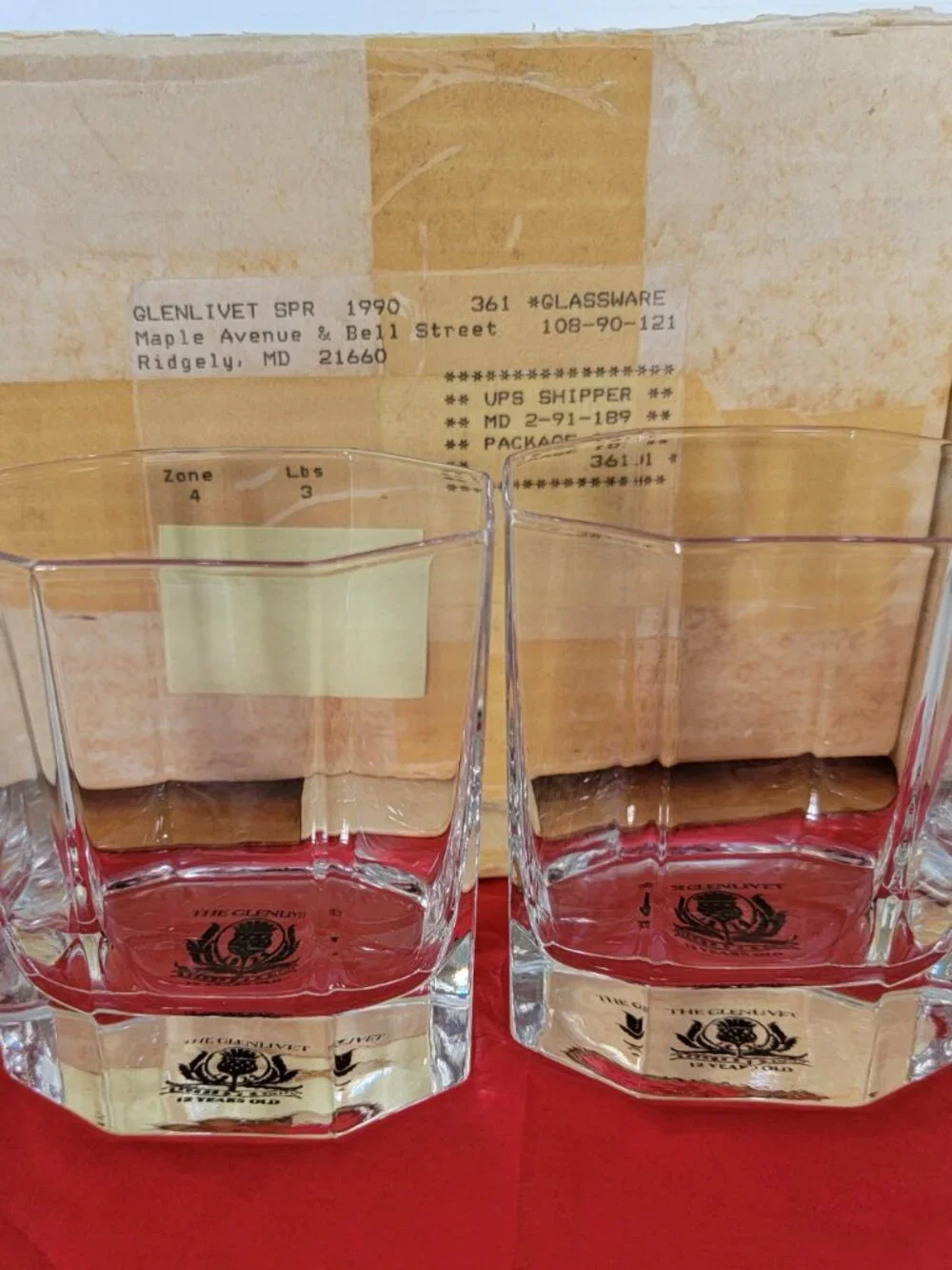 NIB Set of 2 The Glenlivet whisky rocks glasses RARE BLACK LOGO Octagon Shape